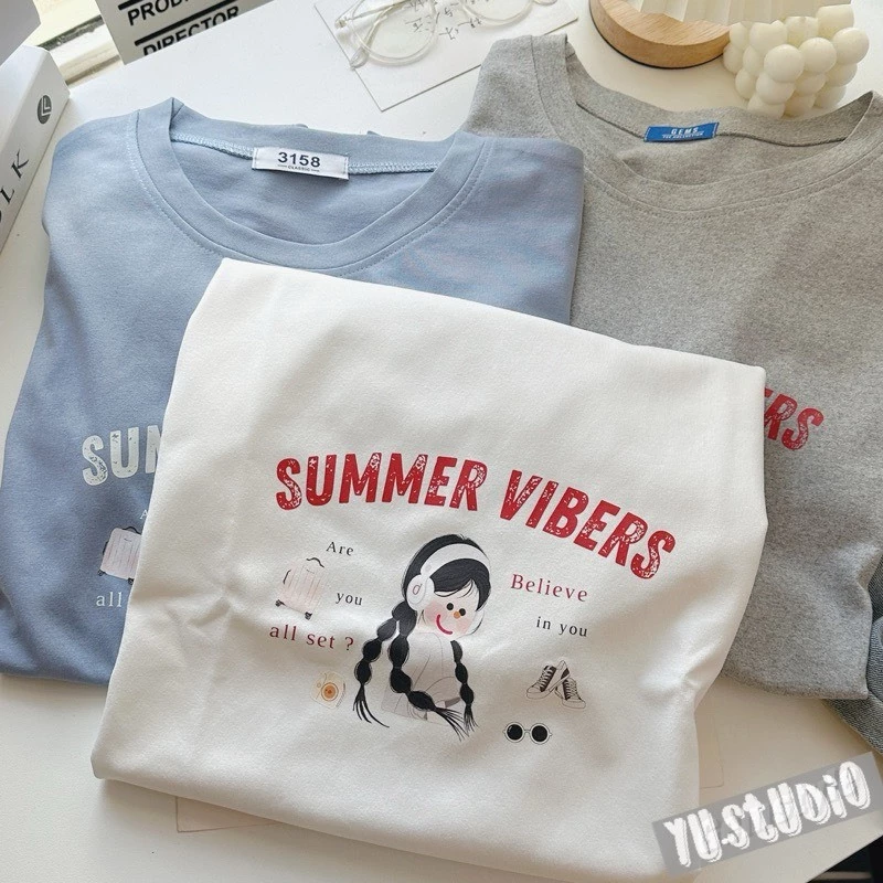 Áo thun 3158 YUSTUDIO form rộng chất cotton khô mẫu Sumer Vibers