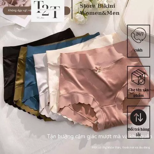 QL08 - Combo 5c Quần Lót Nữ Lụa Satin Cạp Cao Gọn Bụng Viền Gợn Sóng Gợi cảm Ngọt Dễ thương k1758