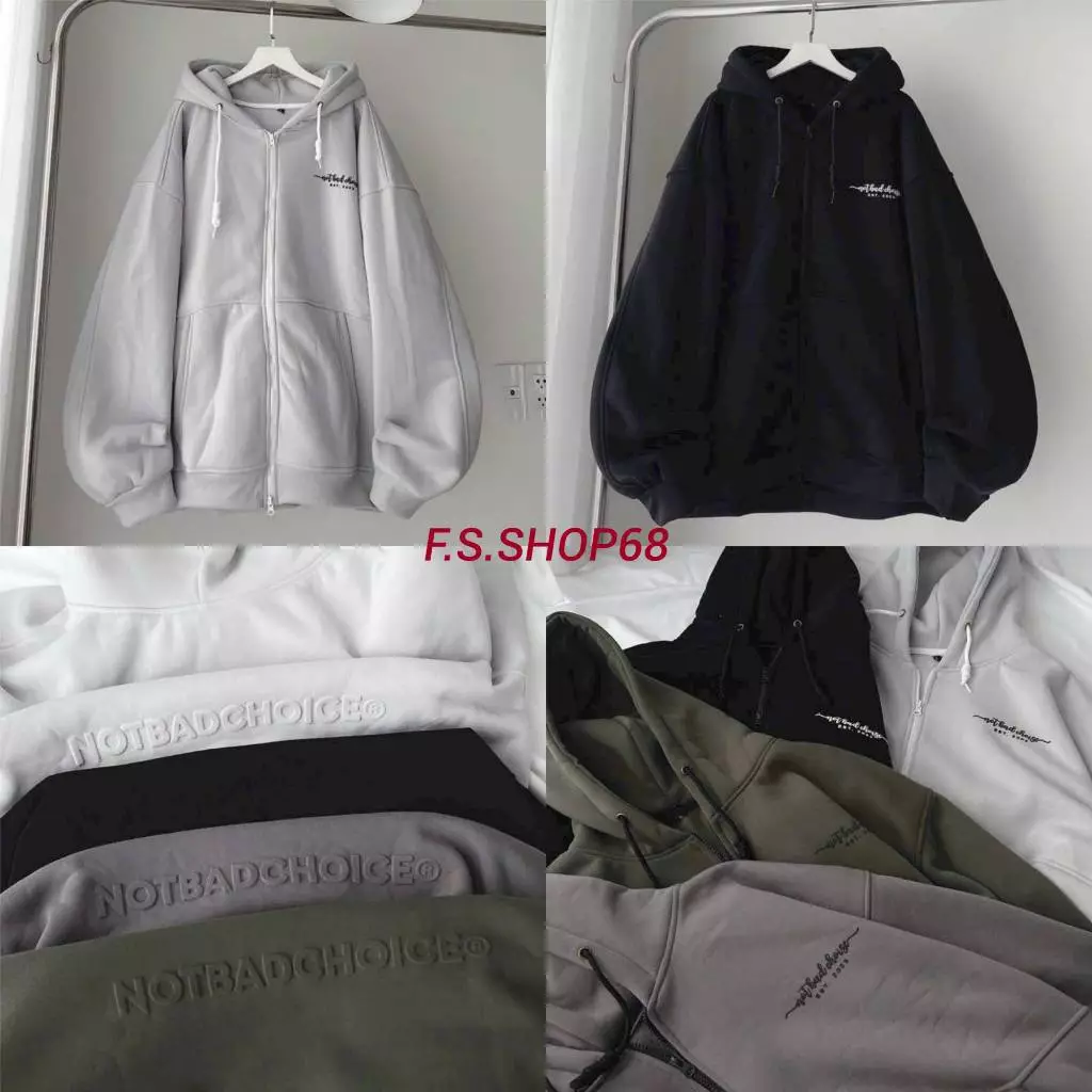 [ẢNH THẬT-CÓ SẴN] Áo Khoác Nỉ Hoodie Zip IN NỔI Chữ NOTBADCHOIC Nhiều Màu Form Rộng Unisex Nam Nữ_F.S.Shop68