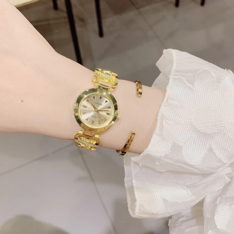 Đồng Hồ Đeo Tay Nữ Gossie Dây Lắc Xích Mặt Tròn Cao Cấp
