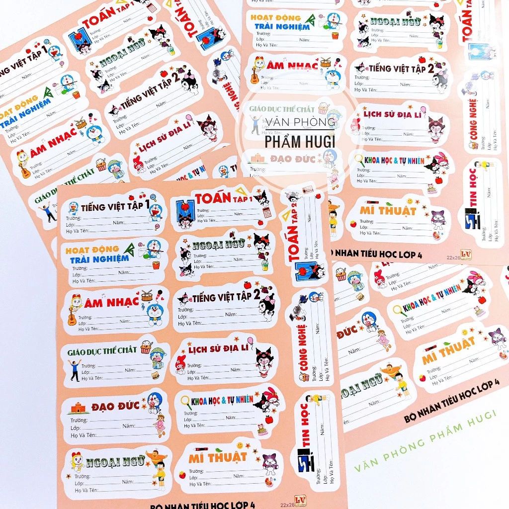 Combo 75 Cái Nhãn Tên Lớp 4 có keo dán thiết kế theo tên môn học tiện lợi