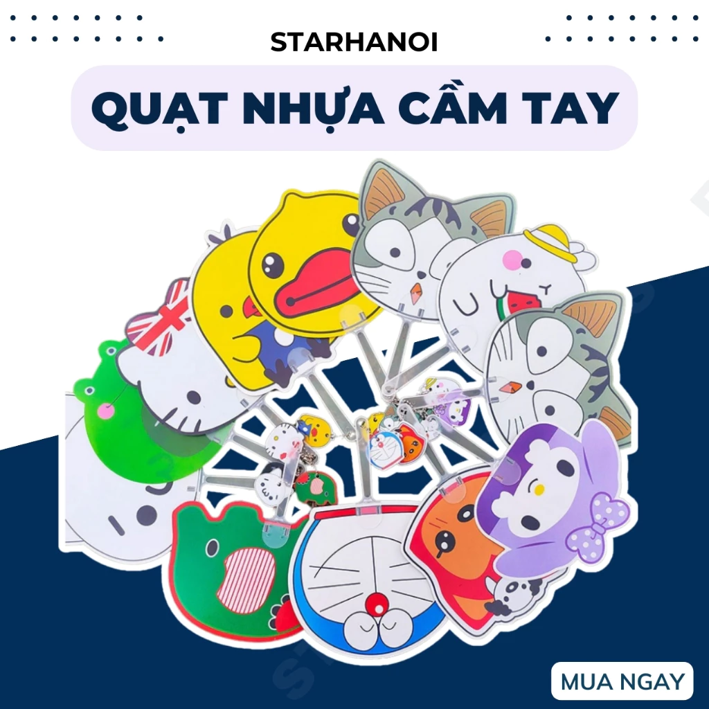 Quạt nhựa cầm tay dễ thương Loại to – Quạt nhựa tròn cầm tay hình thú hoa quả