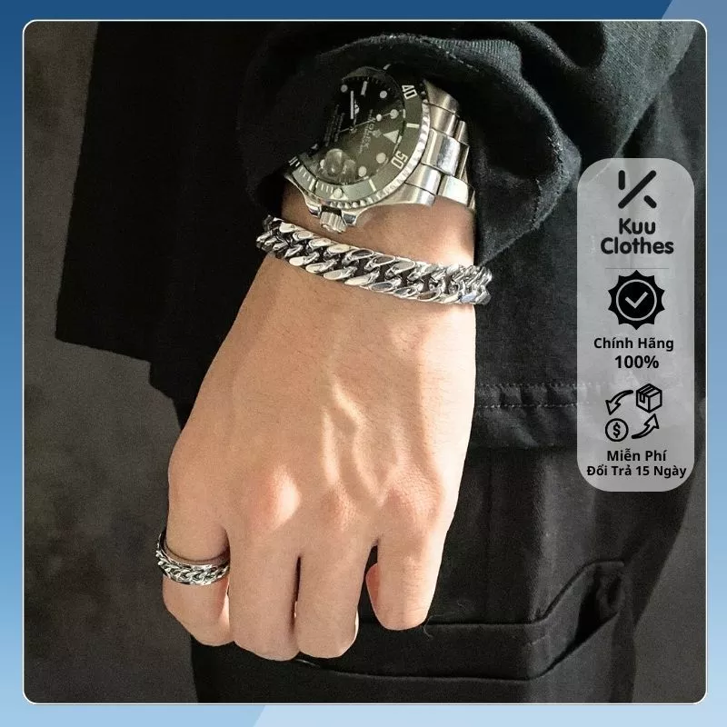 Vòng tay titan lắc tay nam nữ TIN KuuClothes dạng chuỗi xích mắt xích 8mm titan không gỉ an toàn với  - Vòng Tay TIN