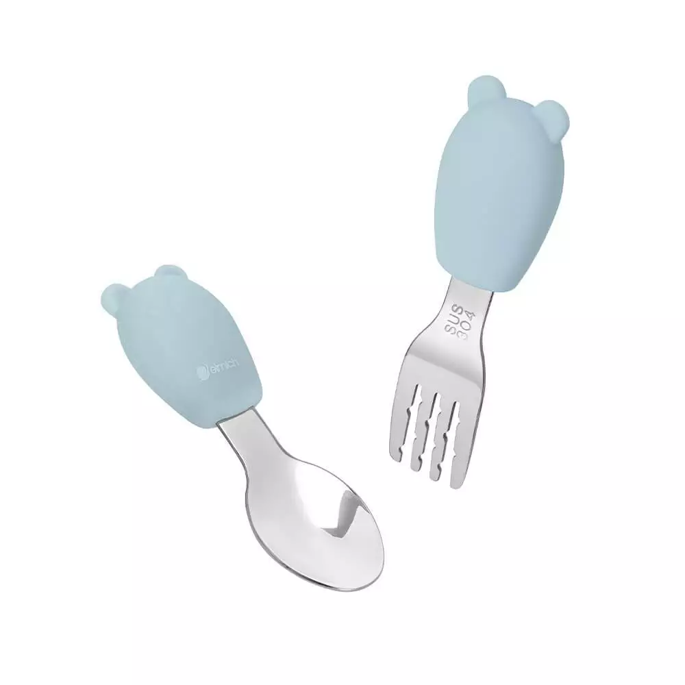 Bộ thìa dĩa cho bé bằng silicon, inox 304 Elmich Babycare EL-0005TD2
