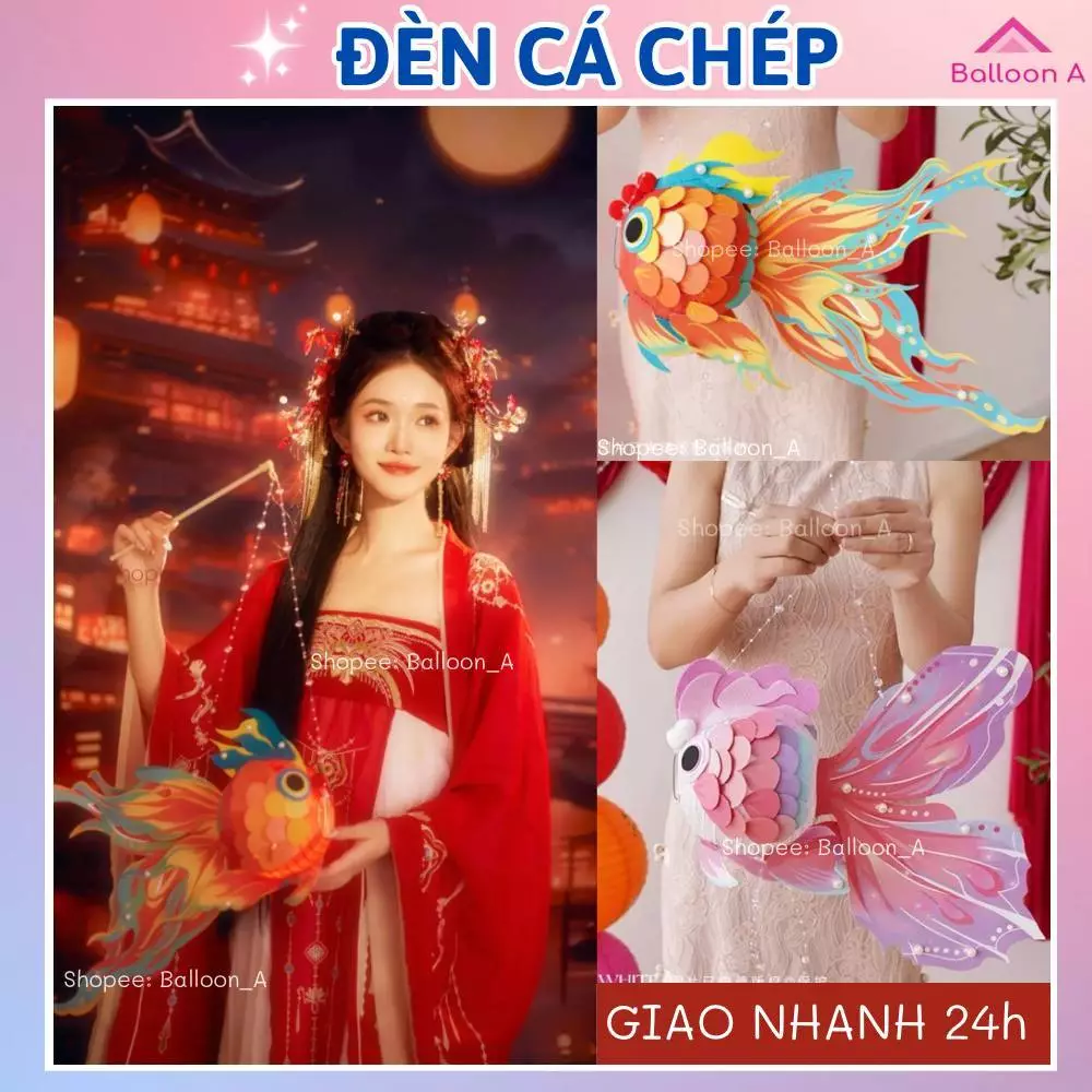 Đèn lồng trung thu cá koi, đèn lồng cá chép, đèn lồng con lân thủ công hot 2026 cho bé tự lắp ráp