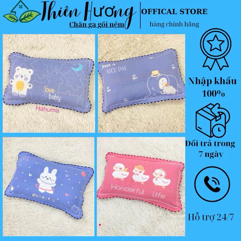 Gối trẻ em Cotton Tơ Tre Bông hưu cơ kháng khuẩn size 35x55cm gối co bé ngủ sâu giấc thấm hút mồ hôi