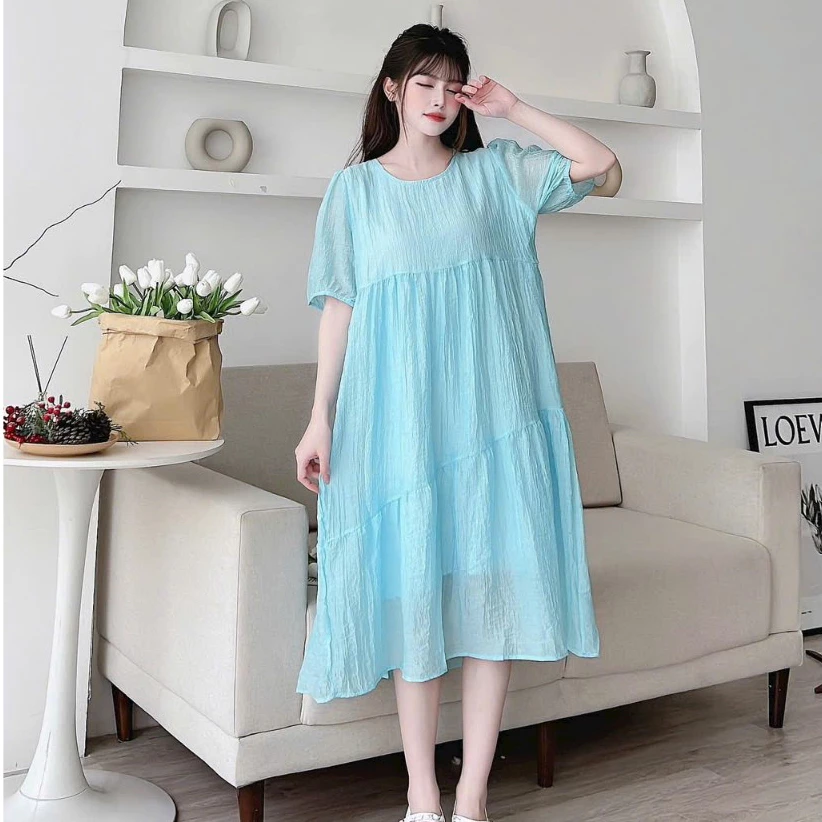 (Bigsize 45-100kg) Váy bầu thiết kế dáng suông may 2 lớp cực xinh cho mom diện đi làm,đi chơi,đi tiệc