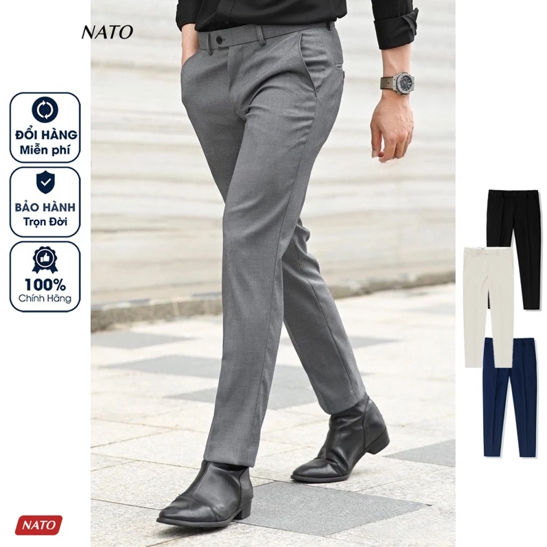 Quần Tây Nam Nato Thomason Cao Cấp Vải Co Giãn Eo Bụng Có Tag Chun Form Regular Lịch Sự Trẻ Trung