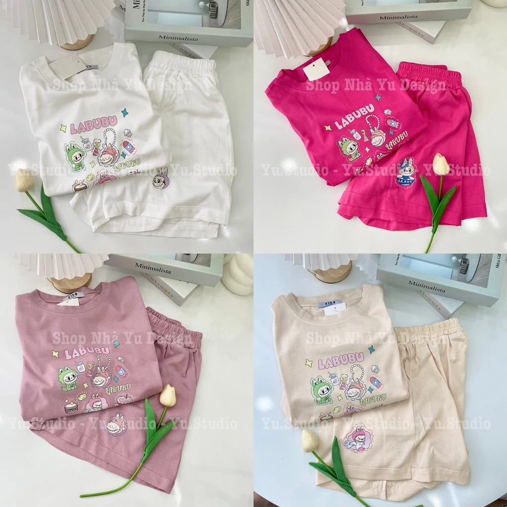 Bộ thun nữ YUSTUDIO 3158 cotton khô form rộng dưới 70kg mẫu Sticker Labubu