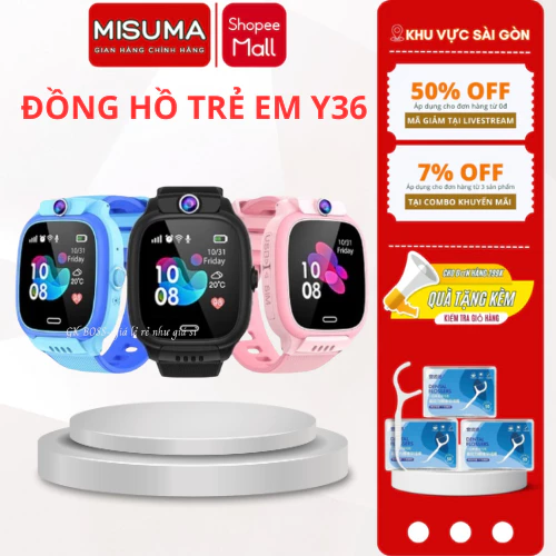 Đồng Hồ Định vị Trẻ Em Y36 Misuma (bản 2024), Nghe Gọi Video 4G, Định Vị, chống nước IP67, sử dụng Tiếng Việt