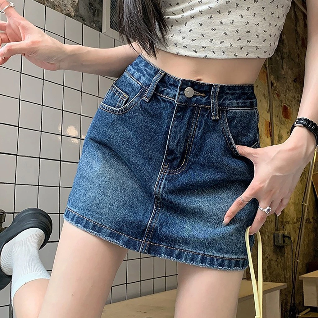 Thời Trang Bigsize Moli Jeans - Quần Váy Ngắn Nữ Lưng Cao Trơn Màu Xanh Đậm Phom Chũ A 0127 0128