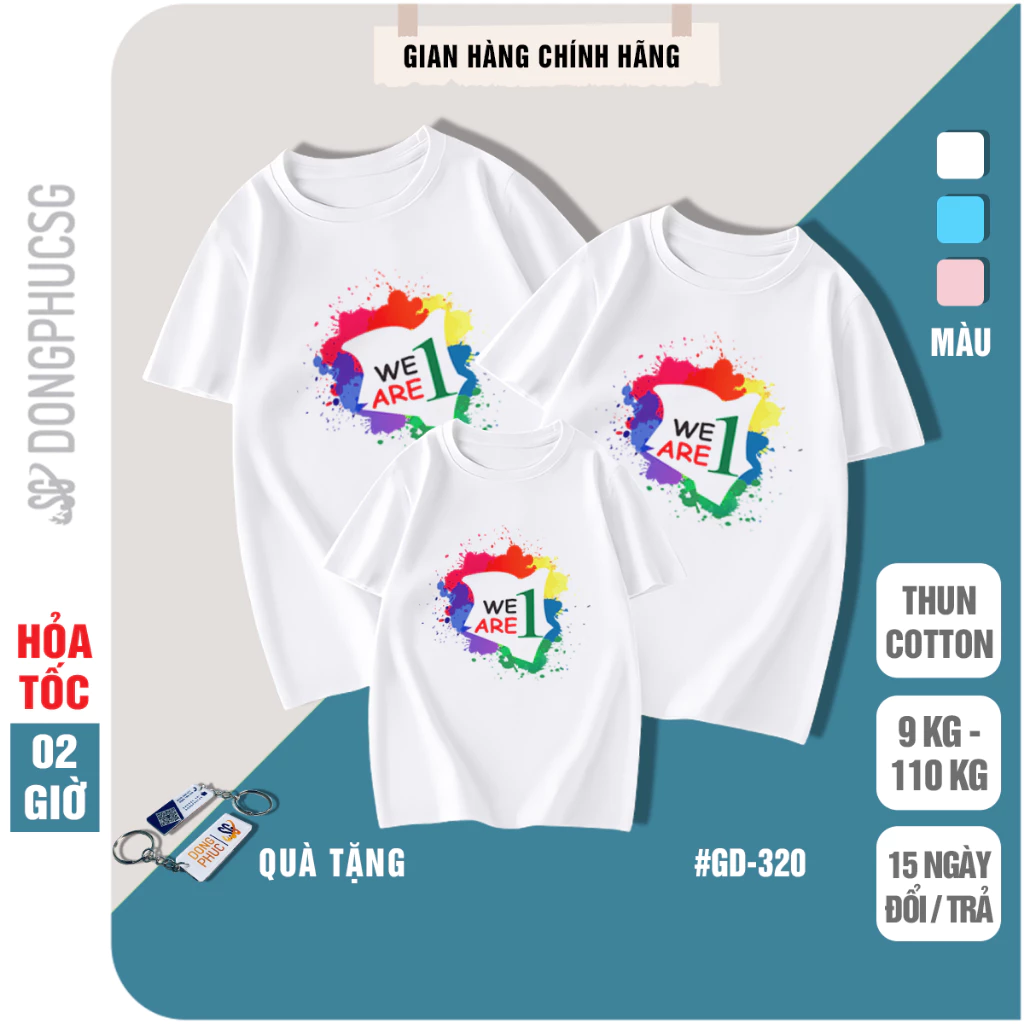 Áo gia đình we are 1 đồng phục gia đình 3/4/5 người giá rẻ thun cotton dày dặn nhiều màu GD320T