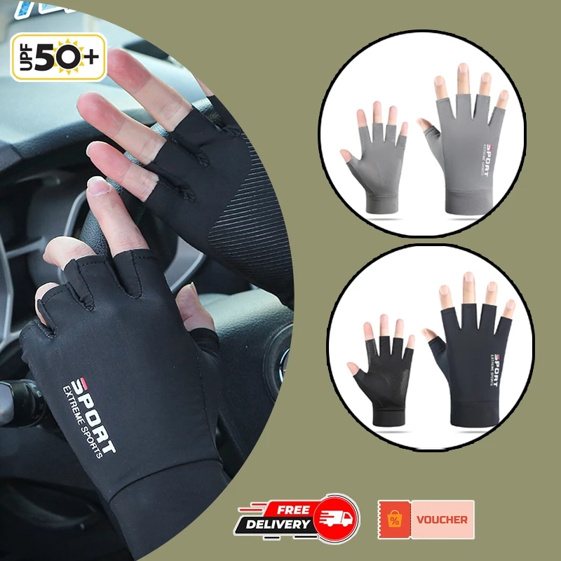 Găng Tay Chống Nắng Hở Ngón Co Giãn Thoáng Mát ( Bao Tay Nam Xe Máy Đi Phượt Cảm Ứng Điện Thoại Vải Băng Lạnh 4D )