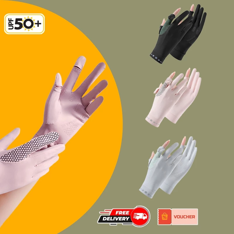 Bao Tay Chống Nắng Co Giãn Cao Cấp Đóng Hở Ngón Tay Silicon Chống Trượt ( Găng Tay Chạy Xe Vải Băng Lạnh Cảm Ứng Phone )