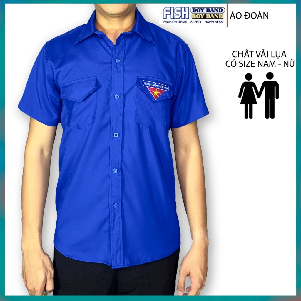 Áo sơ mi đoàn thanh niên Việt Nam màu xanh truyền thống form chuẩn đẹp chất lụa và kate VNO141