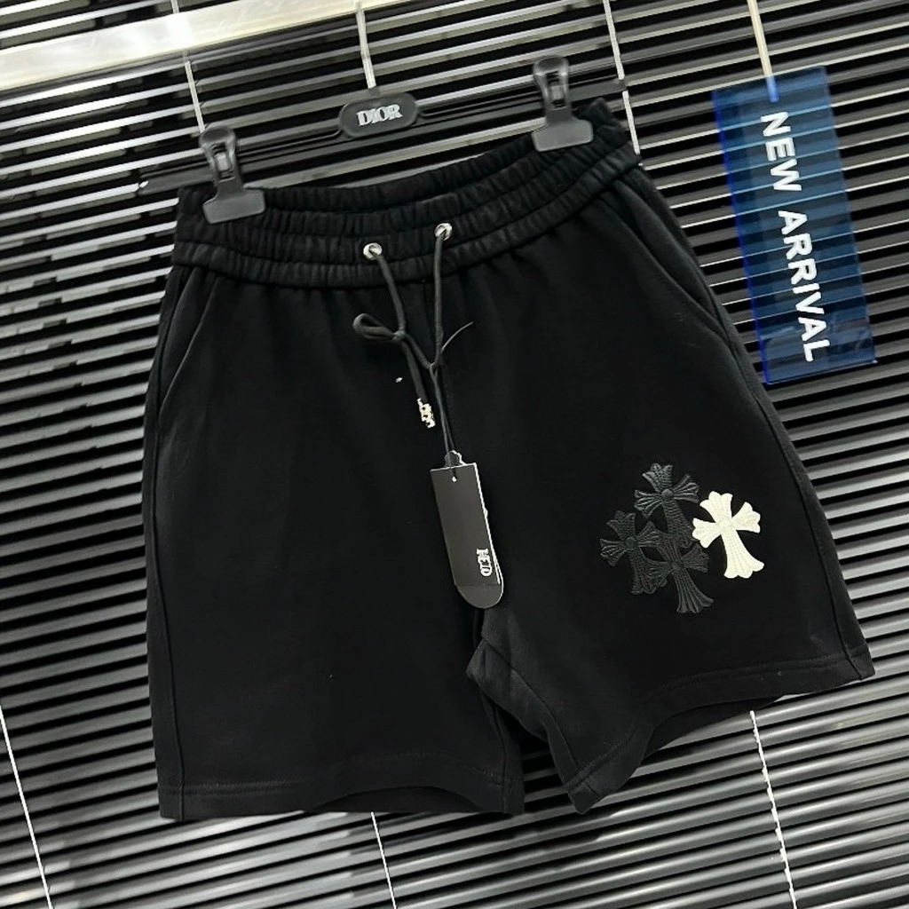 Quần Short Đùi Thập Chrome Hearts Thêu Hoạ Tiết Da Đen Trắng - Quần Đùi Hàng QC 2026