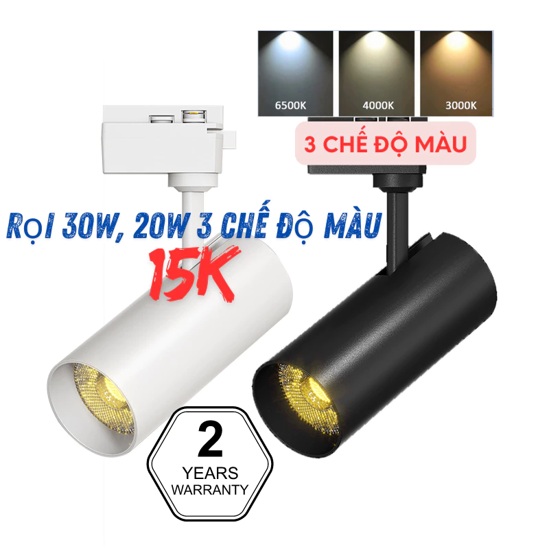 Đèn rọi ray, đèn rọi 30W, 20W, 12w COB loại đèn Cao cấp, Bảo hành 2 năm, 3 chế màu