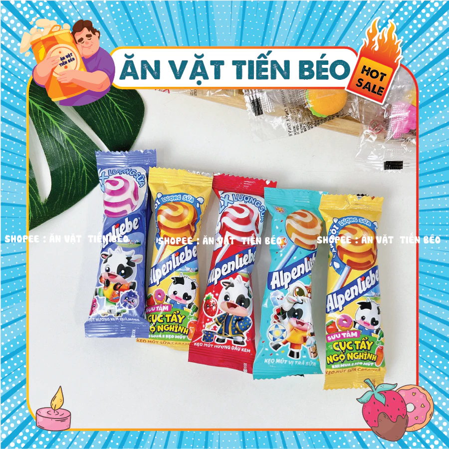 [10 CHIẾC] Kẹo mút que Alpenliebe vị Caramen, Nho,Trà sữa, đồ ăn vặt