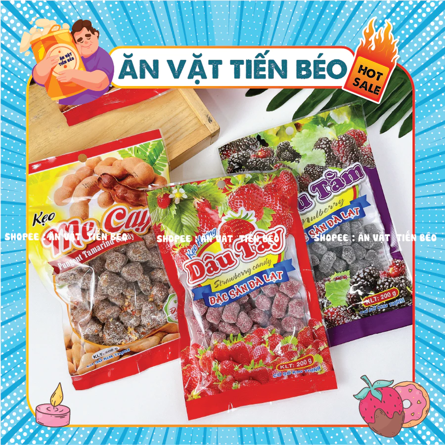 Kẹo Ô Mai Dâu Tây,Dâu Tằm, Me Cay Đặc Sản Đà Lạt, Ô Mai - Mứt Tết (gói 200g)