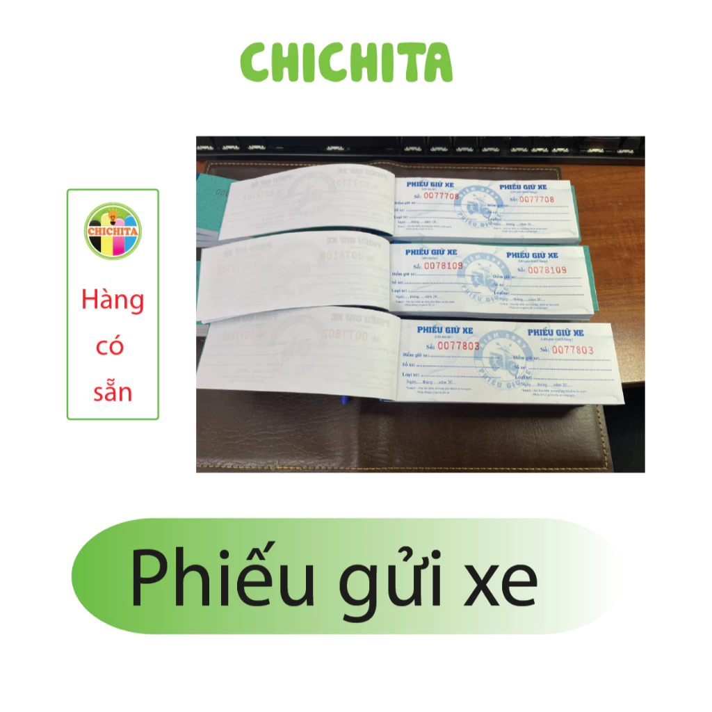 Combo 10q PHIẾU GIỮ XE in sẵn có nhảy số - 100 tờ/cuốn - Giấy F70 - Size 14.5x5cm -CHICHITA Phiếu Giữ Xe Máy