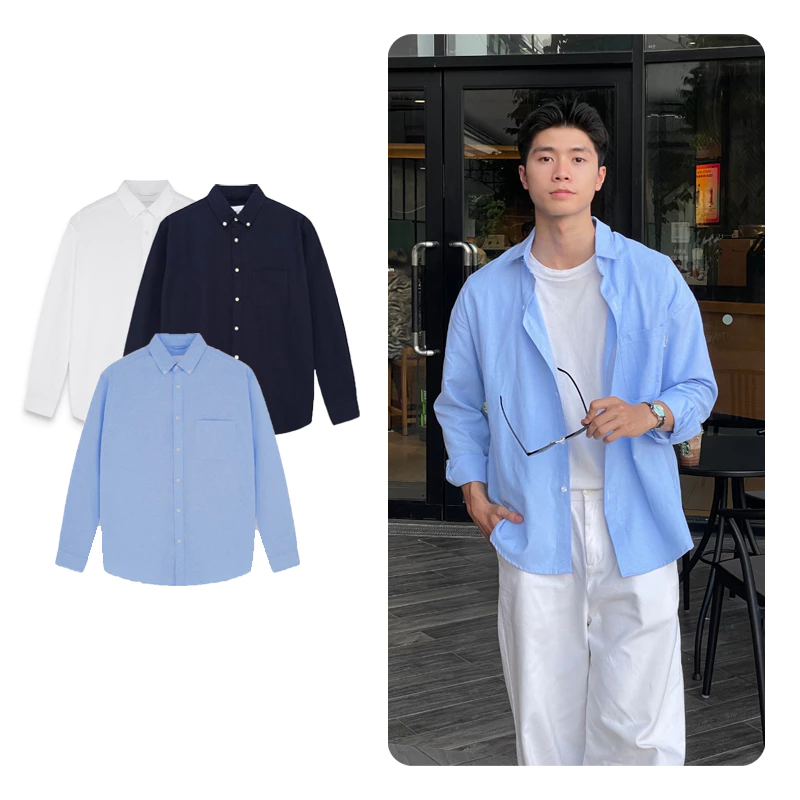 Áo Sơ Mi Nam Nữ Cổ Bẻ Tay Dài Chất Oxford Hàn Quốc Form Rộng HALLEY A13