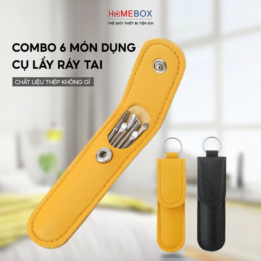 SET 6 Dụng Cụ Lấy Ráy Tai Bằng Thép Không Gỉ Kèm Túi Đựng Dụng Cụ Vệ Sinh Tai Dành Cho Gia Đình