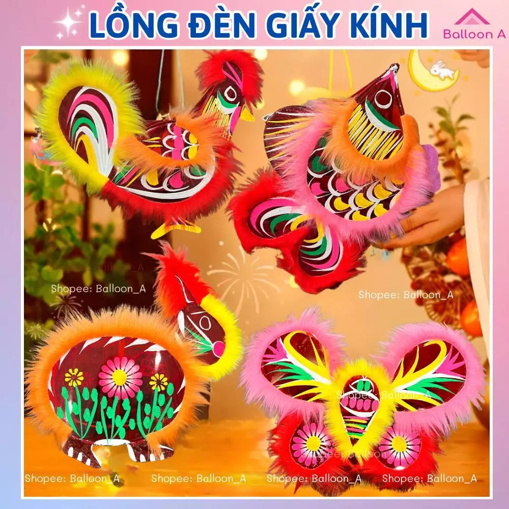 Đèn Lồng Giấy Bóng Kính Các Con Vật Trang Trí Trung Thu