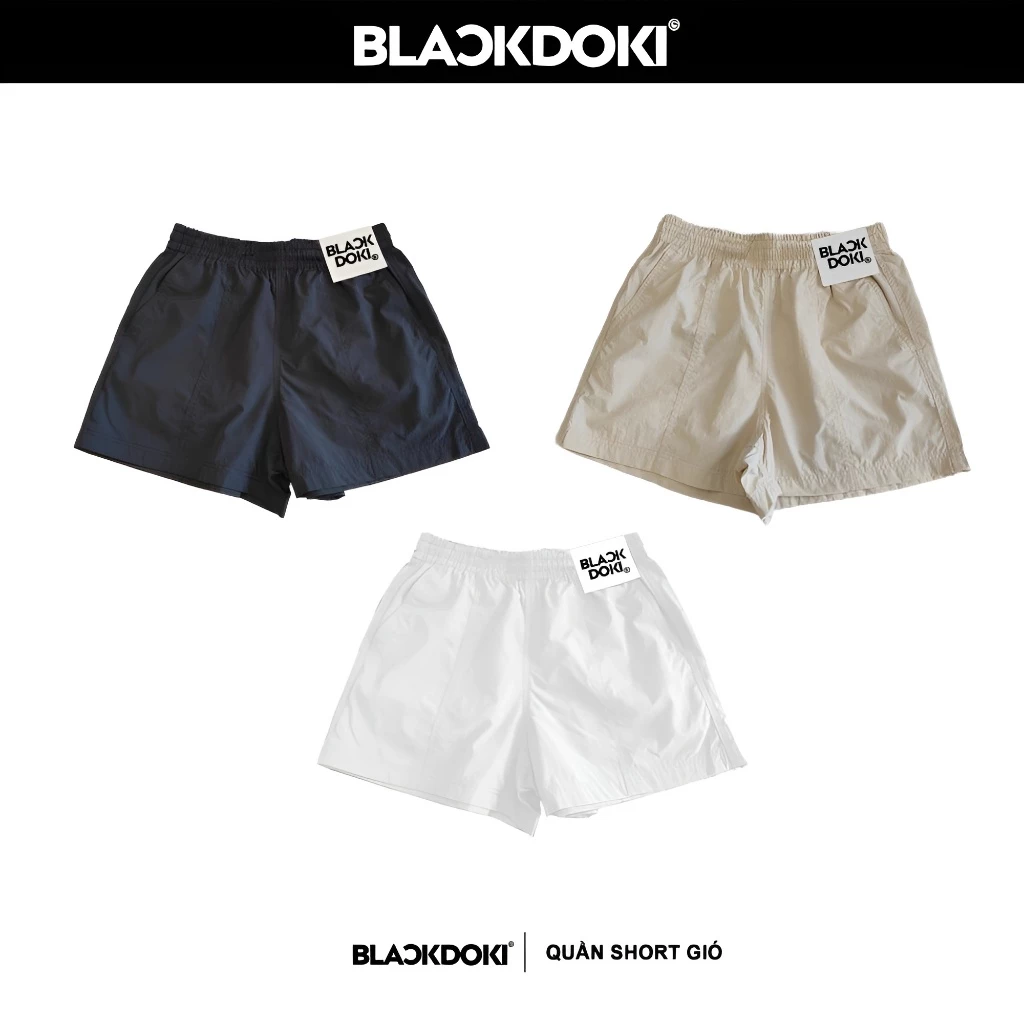 Quần short dù BLACKDOKI chất gió đen trắng be nam nữ Menswear Womenswear unisex summer