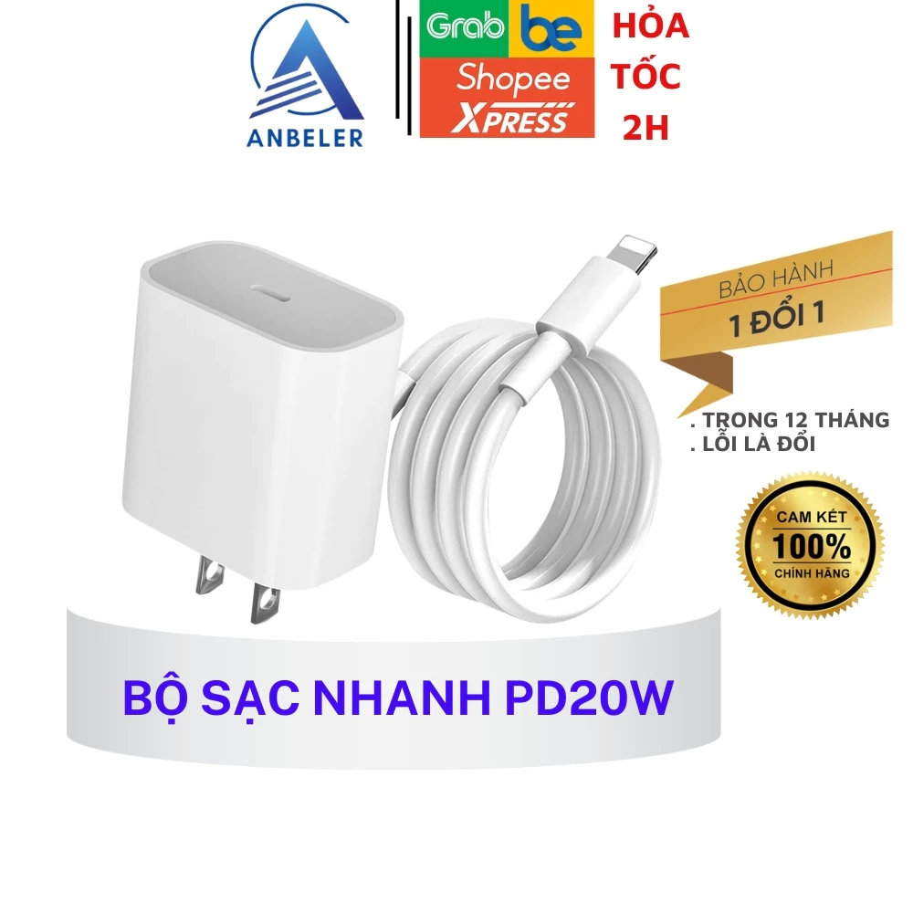 Bộ Củ Cáp Sạc Nhanh Chân Dẹt 20W Chính Hãng Zin Bóc Máy, Sạc Nhanh Cho X/11/12/13/14/15++ Bảo Hành 12 Tháng Của ANBELER