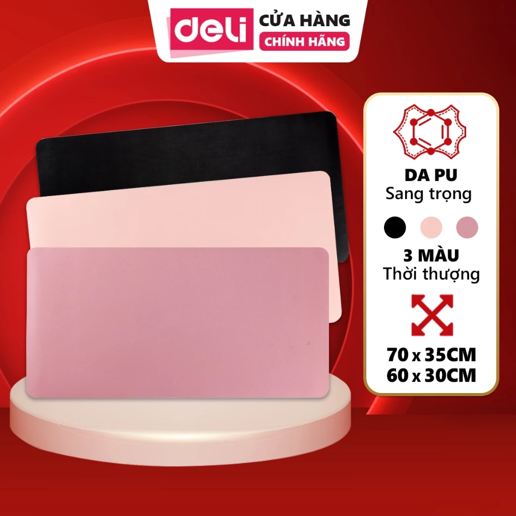 Tấm Lót Chuột 2 Mặt Cỡ Lớn Deli Pad Da PU Chống Nước Dày Dặn Siêu Bền Màu Đơn Giản Chống Trầy Trượt