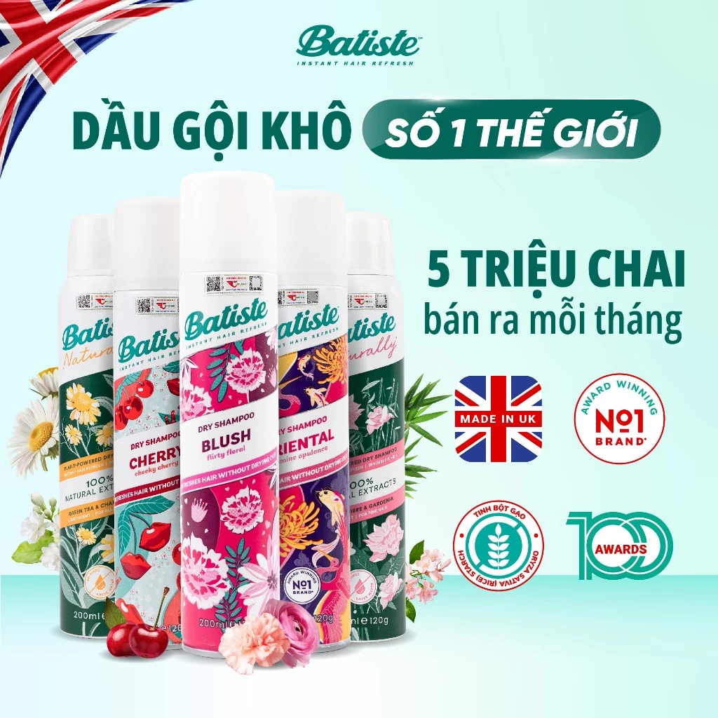 Dầu Gội Khô Batiste Dry Shampoo 200ml Hết Ngứa, Hết Bết Dính Tóc Bồng Bềnh Tức Thì