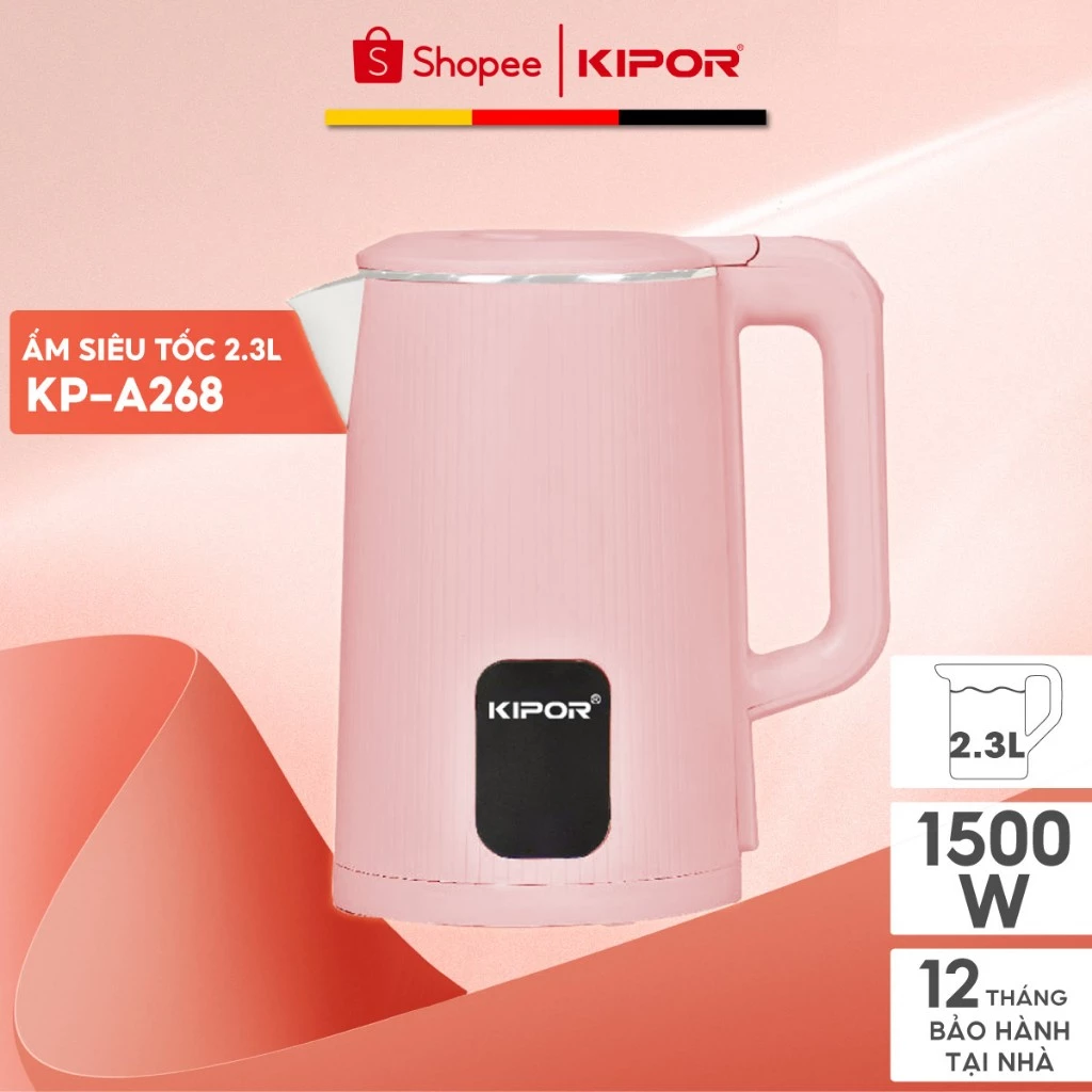 Ấm siêu tốc KIPOR KP-A268 dung tích lớn - Đun sôi siêu tốc - 1500W - Hàng chính hãng - Bảo hành tại nhà 12 tháng