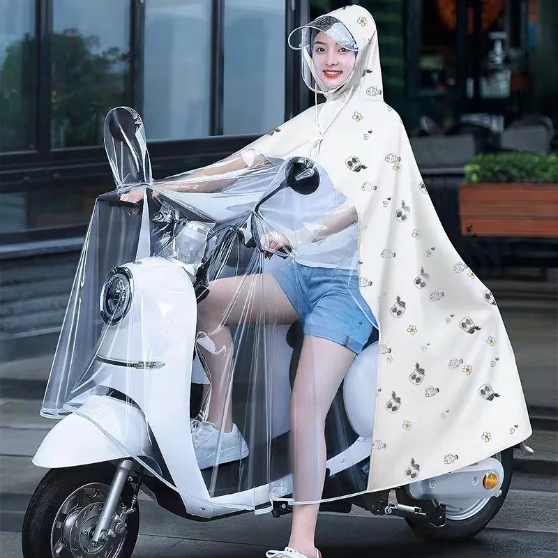 Áo mưa nửa trước trong suốt, che phủ toàn thân, kèm kính chắn mưa, áo mưa 1 đầu và 2 đầu