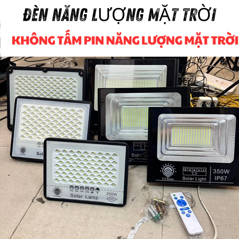 KHÔNG KÈM TẤM PIN - Đèn pha năng lượng mặt trời 1000w IP68 +  Remote, sài chung tấm pin 6V