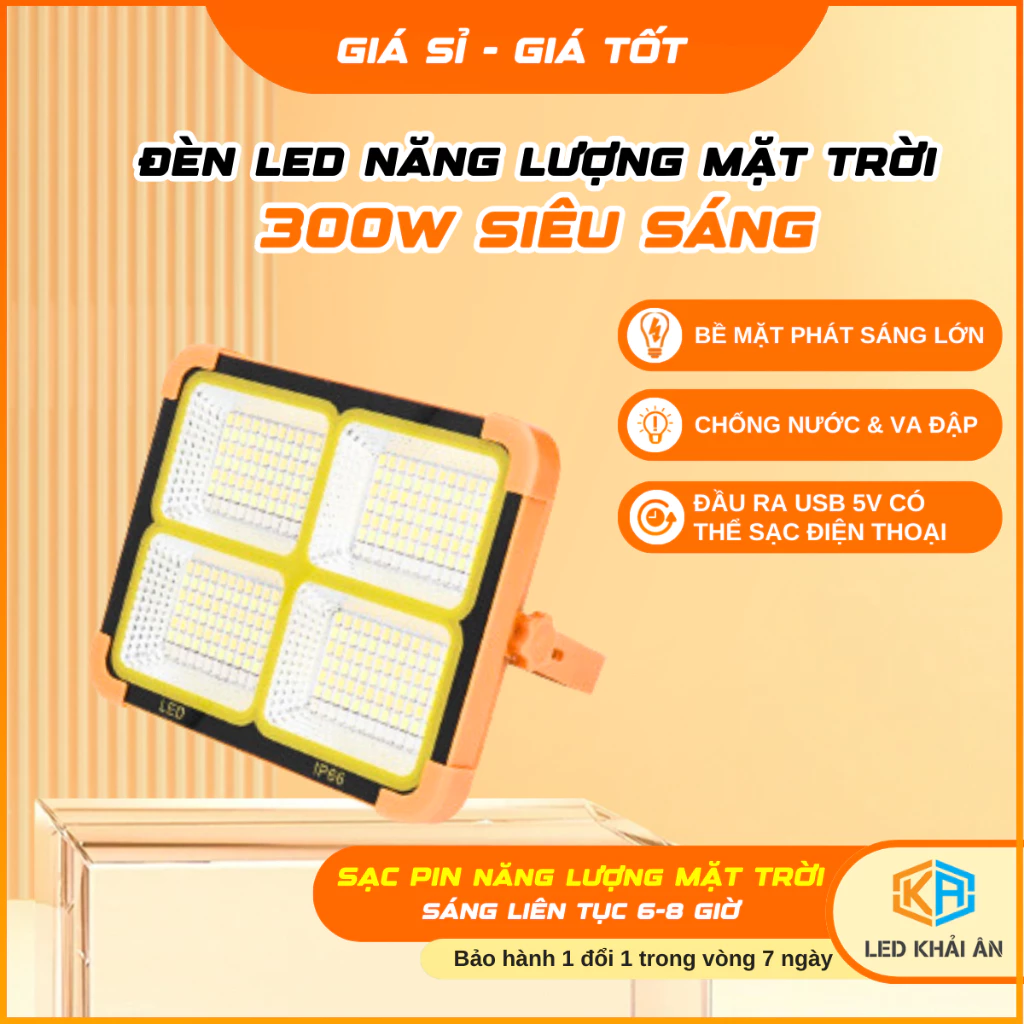Đèn sạc năng lượng mặt trời 300W - Đa chức năng, siêu sáng, chiếu sáng khẩn cấp, Giá Rẻ, Tiện Lợi, Chất Lượng Cao