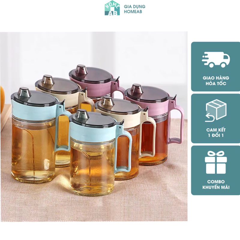 Bình đựng dầu ăn thủy tinh 550ML lọ đựng dầu ăn gia vị giấm thủy tinh dày dặn có tay cầm tiện lợi cho nhà bếp