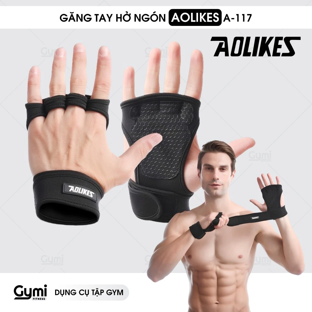 Găng Tay Hở Ngón Aolikes A-117 Tập Gym Nam Nữ - Găng Tay Tập Gym Thể Thao Nam Nữ Cao Cấp - AL117