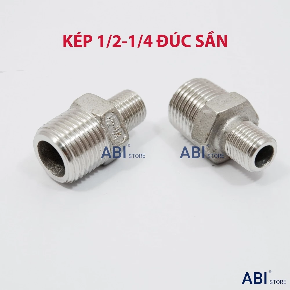 KÉP THU 1/2 1/4 ( NỐI REN 2 ĐẦU 21 - 13) INOX ĐÚC SẦN