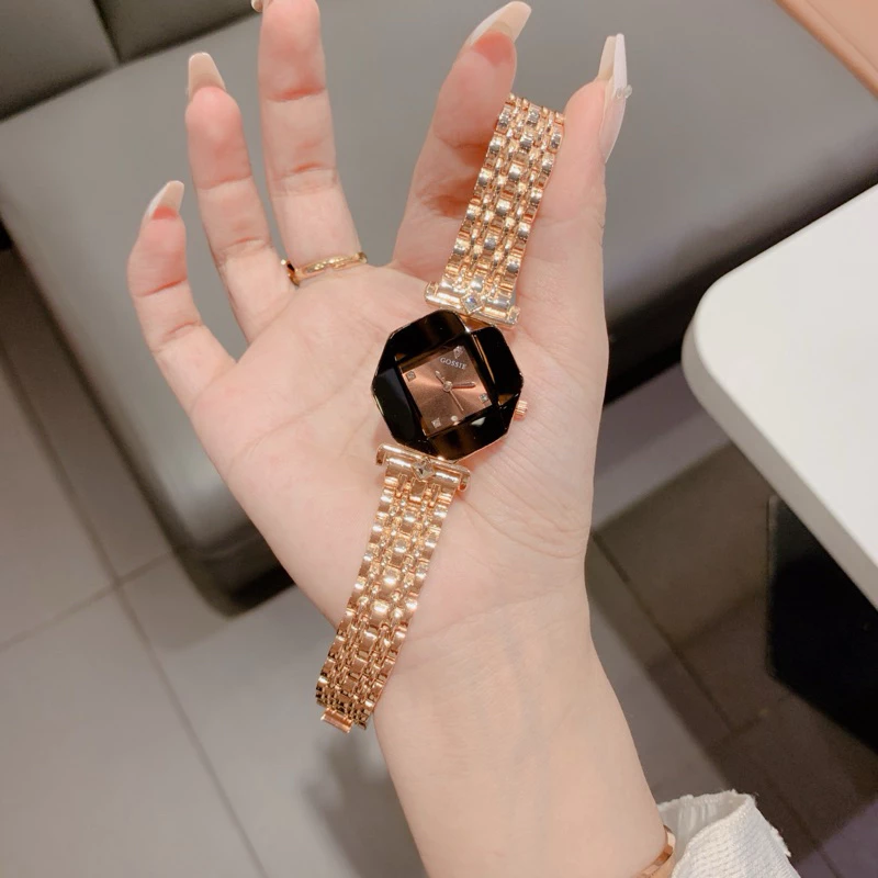 Đồng Hồ Nữ Gossie Bát Giác Mặt Pha Lê Sang Trọng Cao Cấp