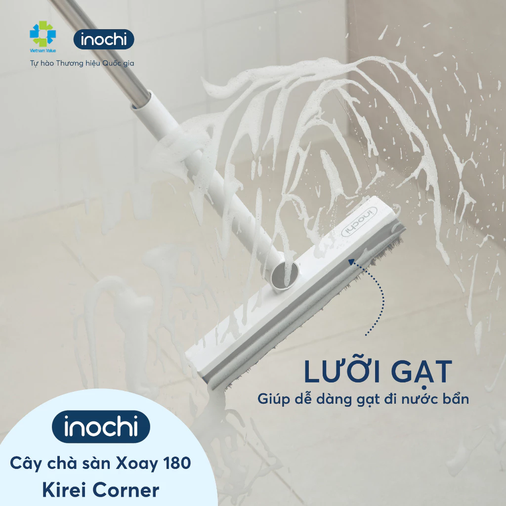 Cây Chà Sàn Kirei Xoay 180 Độ (Corner) & Nghiêng 45 Độ (Easy) - Vệ Sinh Tận Góc, Tiện Lợi, Sạch Bóng