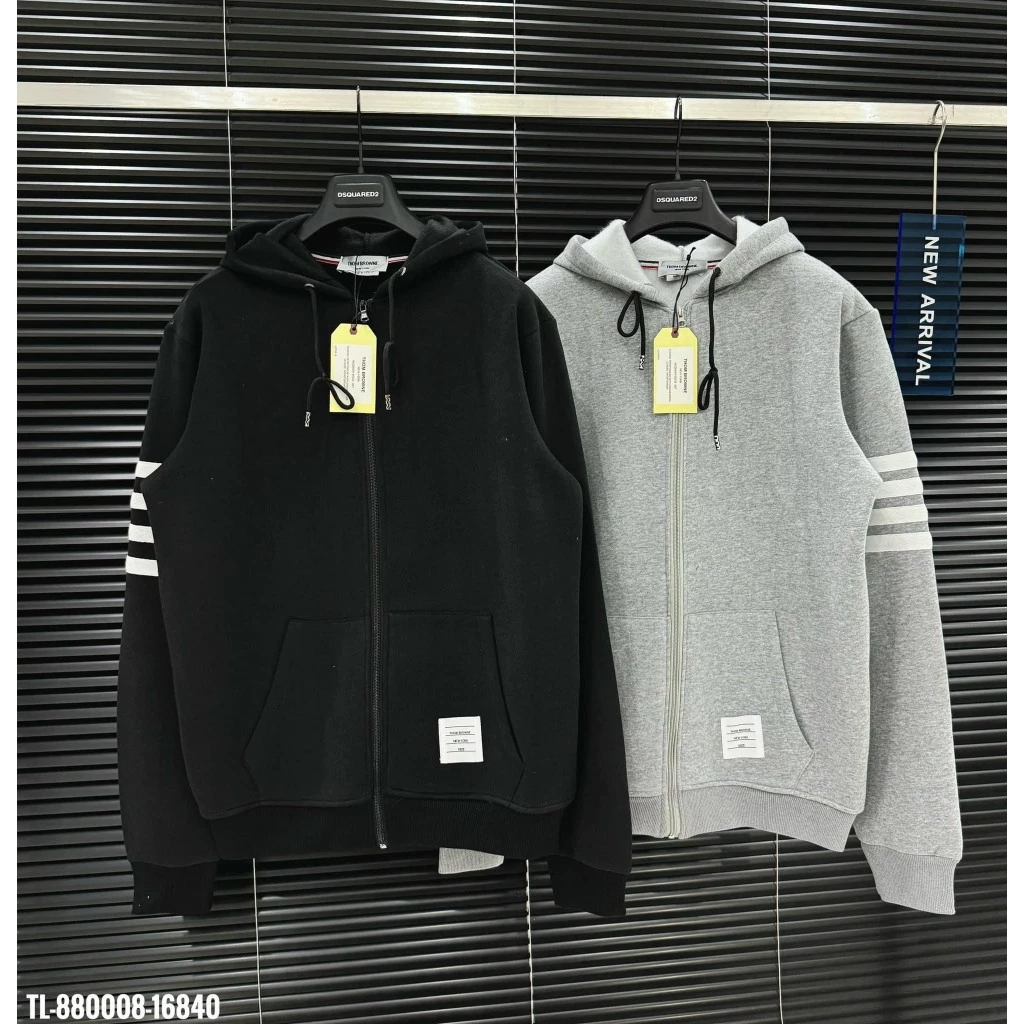 Hoodie Zip - Áo Khoác Nỉ Bông Thome Tay Thêu Vạch Sọc Tay Cực Nét Chất Liệu Nỉ Bông Dày Dặn Form Dáng Thời Trang Unisex