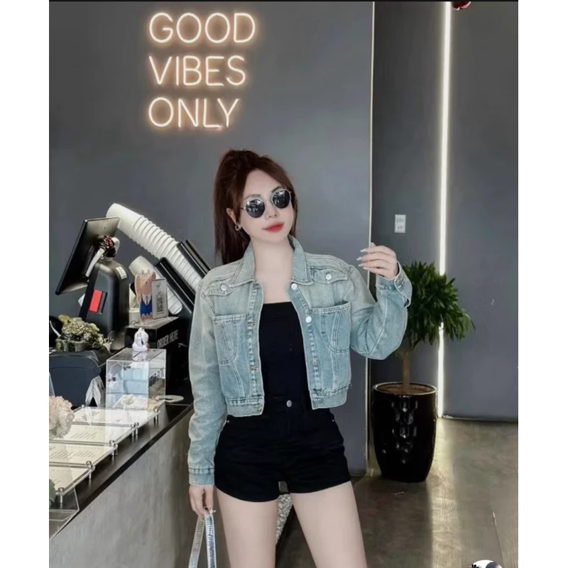 Áo khoác jeans màu loang dáng crt dày mịn phong cách Hàn Quốc