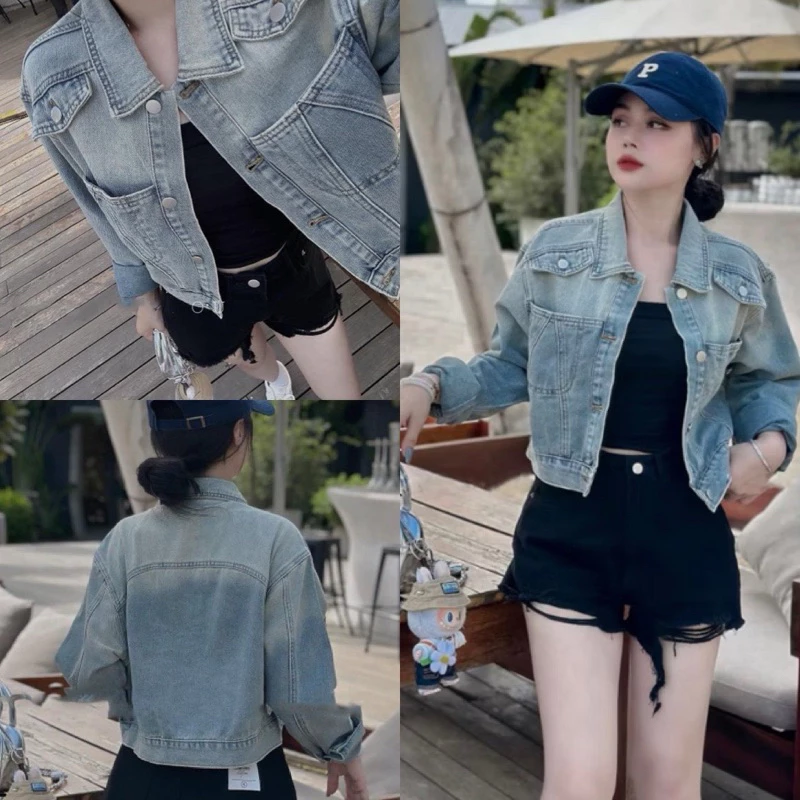 Áo khoác bò màu loang dáng crt chất jeans dày mịn phong cách trẻ trung