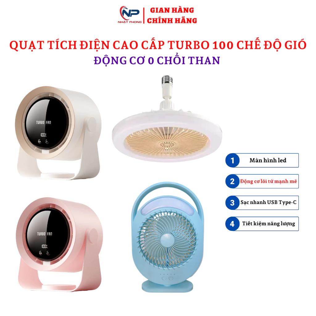 Quạt tích điện,quạt sạc để bàn cao cấp KM-F0336 có Đèn LED sáng mạnh yếu,3 chế độ gió 5 cánh quạt, gió mạnh chạy êm