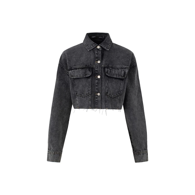 MIDDUA - KJ2303 Khoác denim crop xám