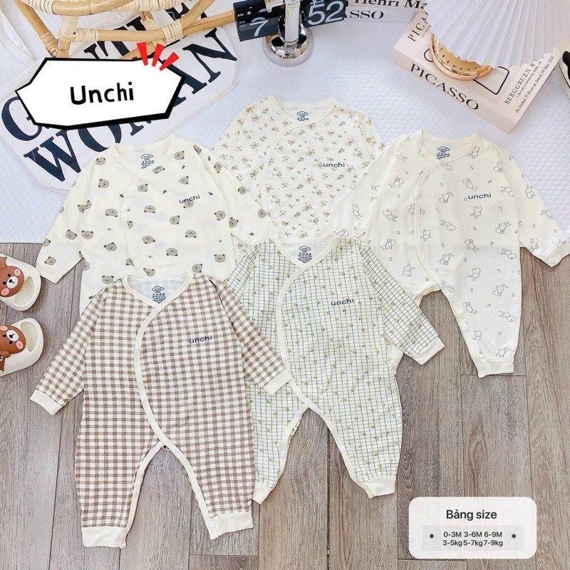 Body Dài Tay Tay UC Vintage Vải Petit Thun Lạnh Phong Cách Hàn Quốc Mềm Mát, Co Giãn Cho Bé 3-9kg (Mã Mới)