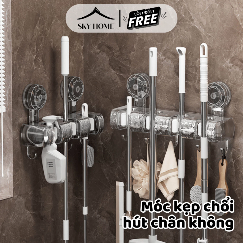 Móc Treo Chổi Kẹp Treo Cây Lau Nhà Hút Chân Không Siêu Chắc, Giá Móc Treo Đồ Đa Năng Chịu Lực Tốt Sky Home - MTC01