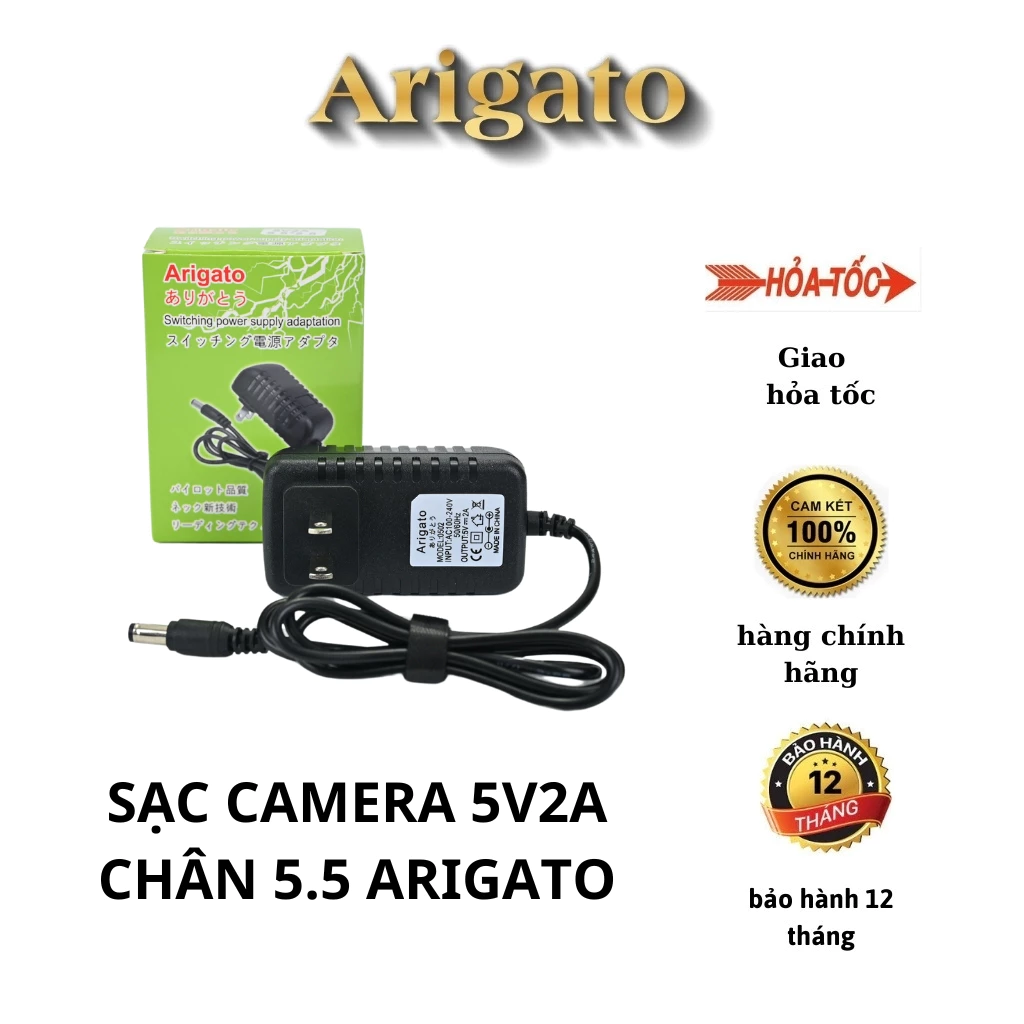 Nguồn 5v 2a ARIGATO cho Camera và TiviBox chân nhỏ 5.5*2.5mm.Sạc 5v2a Chân to hàng chính hãng