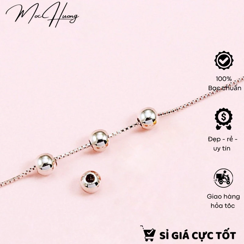 [S925] Set 2 Bi bạc 3 - 4mm có ĐỆM CAO SU (đệm silicon) chặn giữ, cố định charm - TH986 MOCHUONG JEWELRY