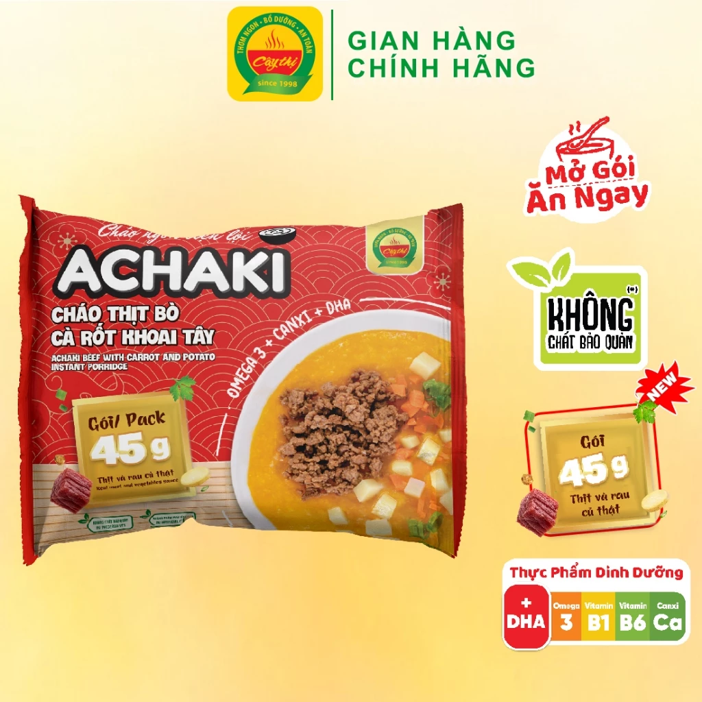 Cháo Ngon Tiện Lợi Achaki Thịt Bò Cà Rốt Khoai Tây Thương Hiệu Cây Thị